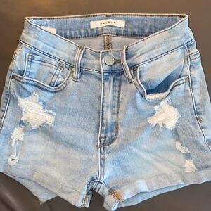 Stone Wash Blue Denim Frayed Cuffed Stretch Shortie PacSun Size 23